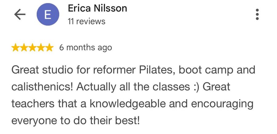 5-star Google review by Erica Nilsson about the classes and great teachers